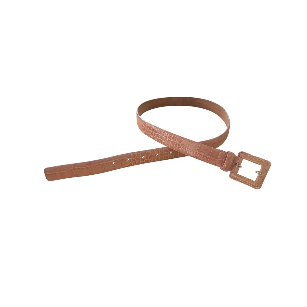 Tanner Italy 90s Leather Belt Croc Embossed Terracotta Pink Square Buckle Sz L